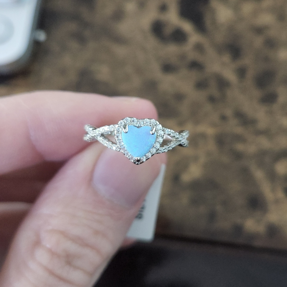 Sterling silver blue opal heart ring
